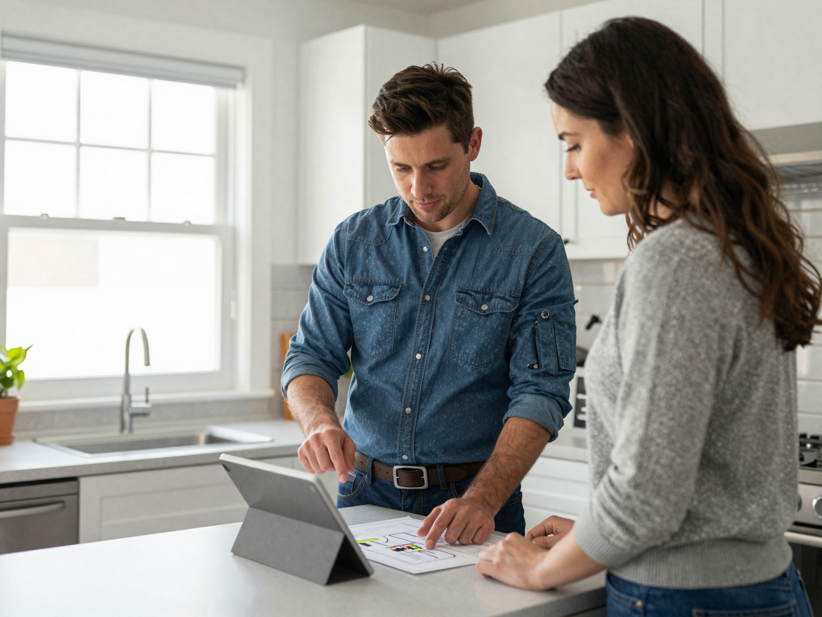 Professional electrician consulting with homeowner